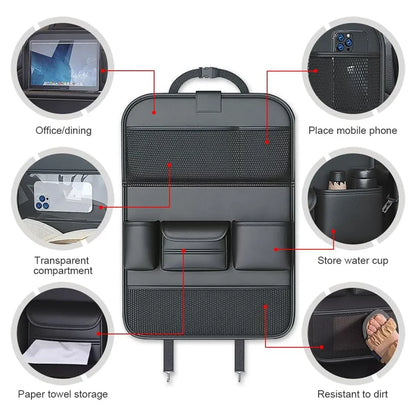 Backrest Storage Organizer Bag with Foldable Table for Vehicle Travel and Daily Use