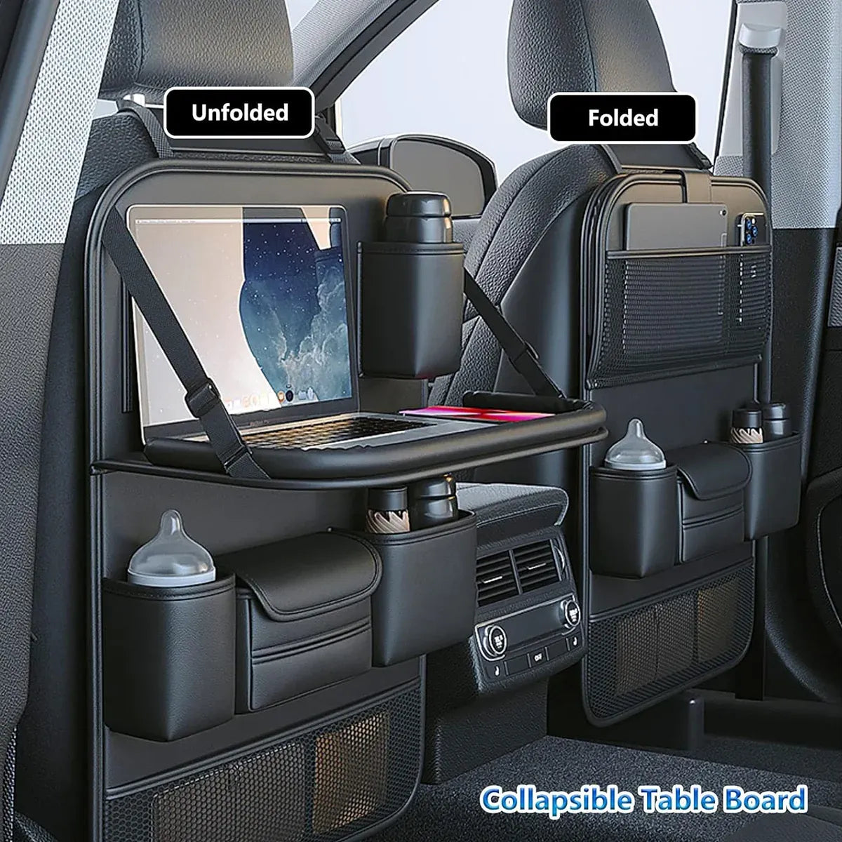 Backrest Storage Organizer Bag with Foldable Table for Vehicle Travel and Daily Use