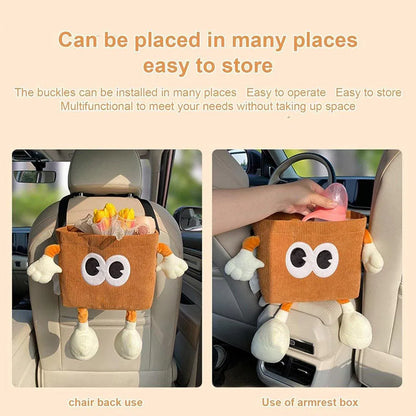 2in1 Car Wastebasket and Tissue Box Multifunctional Car Storage Bucket Organizer - Brown