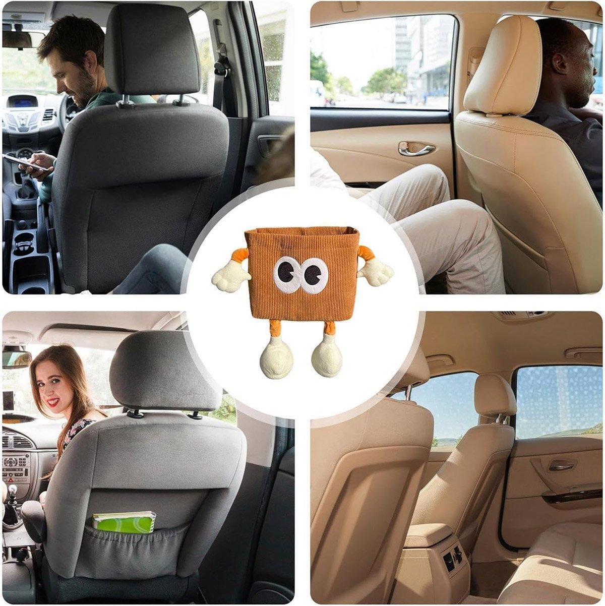 2in1 Car Wastebasket and Tissue Box Multifunctional Car Storage Bucket Organizer - Brown