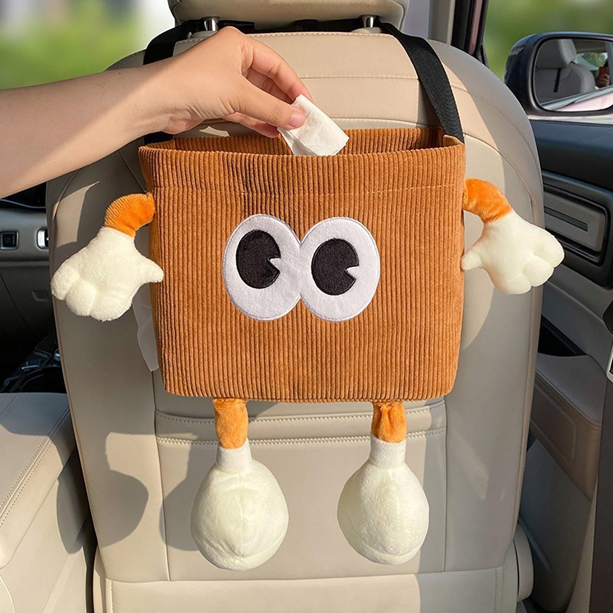 2in1 Car Wastebasket and Tissue Box Multifunctional Car Storage Bucket Organizer - Brown