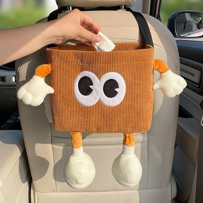 2in1 Car Wastebasket and Tissue Box Multifunctional Car Storage Bucket Organizer - Brown