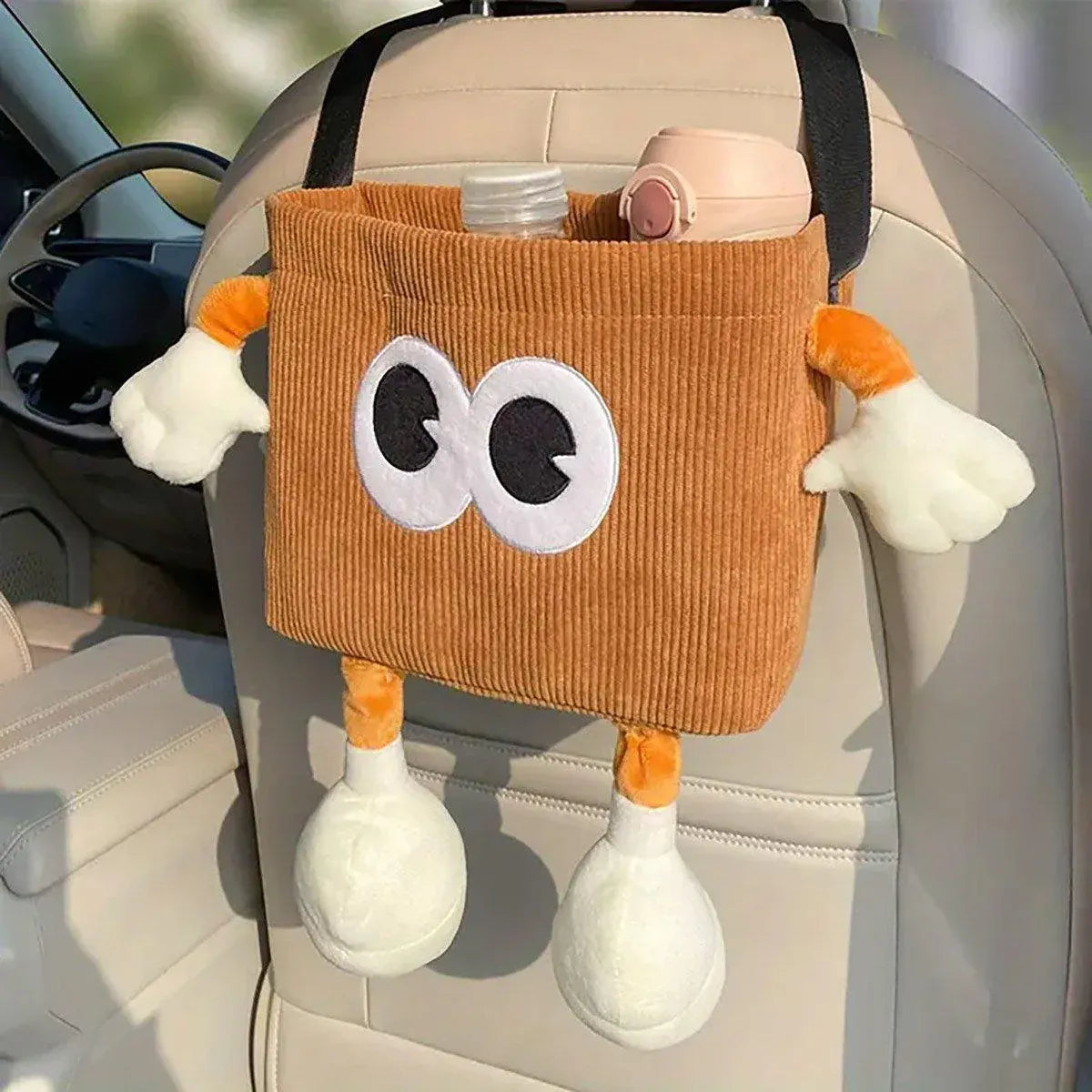 2in1 Car Wastebasket and Tissue Box Multifunctional Car Storage Bucket Organizer - Brown