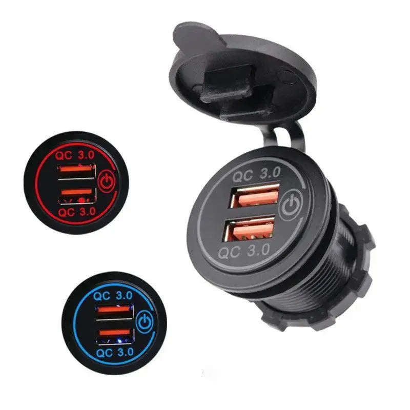 1× Dual USB Car Charger QC 3.0 Quick Charge 12V-24V Power Outlet - Blue