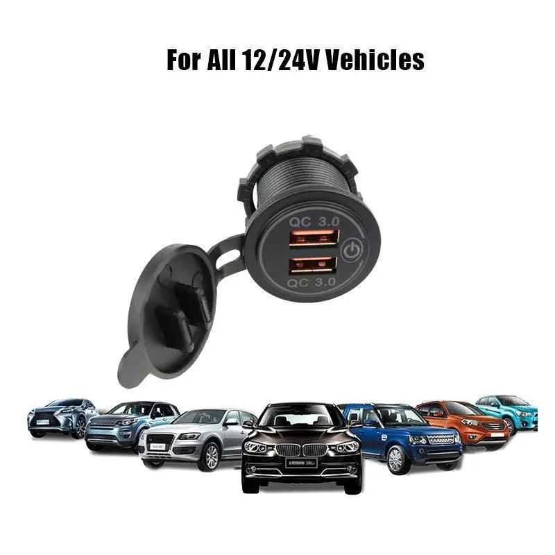 1× Dual USB Car Charger QC 3.0 Quick Charge 12V-24V Power Outlet - Blue