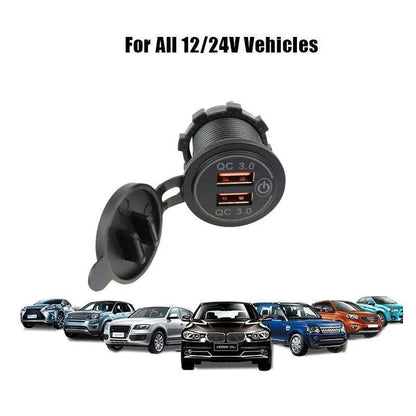 1× Dual USB Car Charger QC 3.0 Quick Charge 12V-24V Power Outlet - Blue