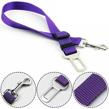 2X Adjustable Pet Travel Lead Clips with Car Buckle for Secure Restraint - Black