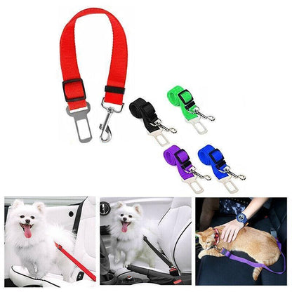 2X Adjustable Pet Travel Lead Clips with Car Buckle for Secure Restraint - Black