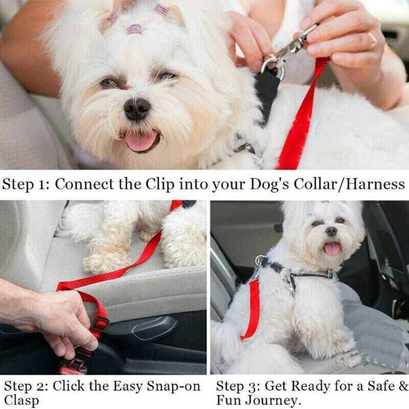 2X Adjustable Pet Travel Lead Clips with Car Buckle for Secure Restraint - Blue