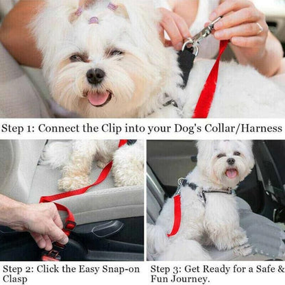 2X Adjustable Pet Travel Lead Clips with Car Buckle for Secure Restraint - Blue