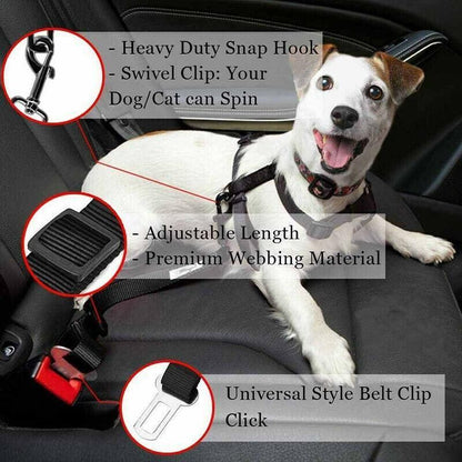 2X Adjustable Pet Travel Lead Clips with Car Buckle for Secure Restraint - Blue