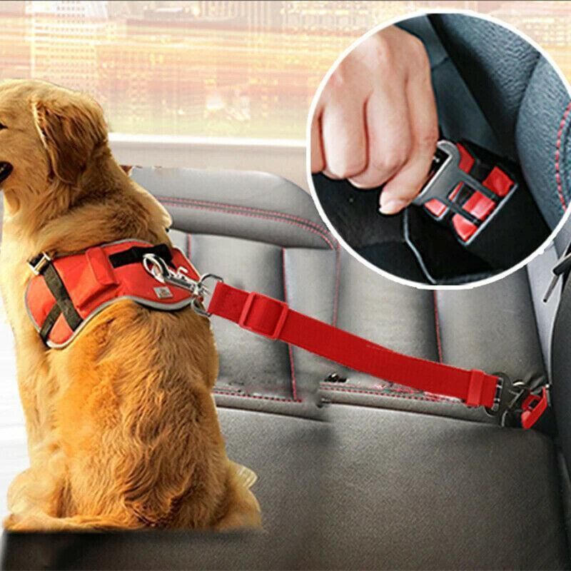 2X Adjustable Pet Travel Lead Clips with Car Buckle for Secure Restraint - Blue