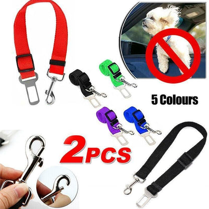 2X Adjustable Pet Travel Lead Clips with Car Buckle for Secure Restraint - Purple