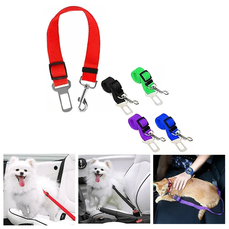 2X Adjustable Pet Travel Lead Clips with Car Buckle for Secure Restraint - Purple