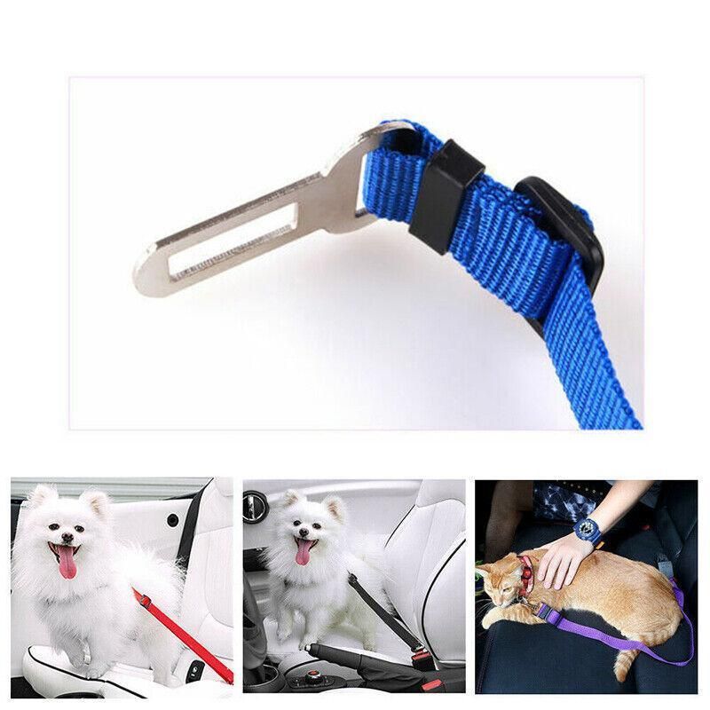 2X Adjustable Pet Travel Lead Clips with Car Buckle for Secure Restraint - Purple