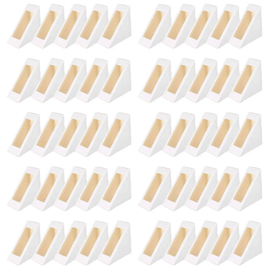 100PCS Sandwich Wedge Box Triangle Paper Container Cupcake Cake Box with Window - White