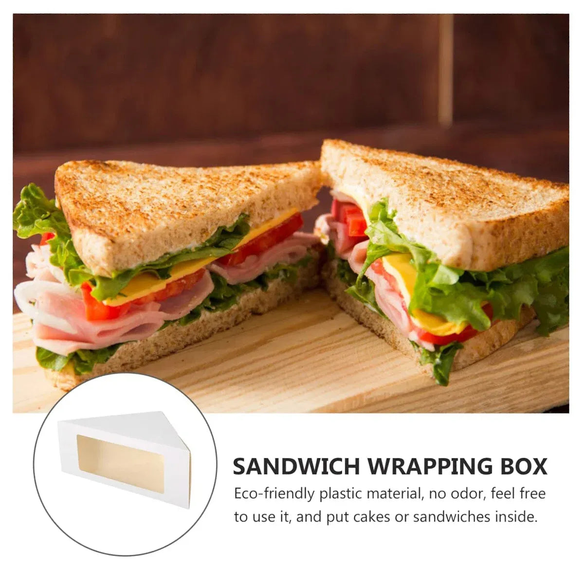100PCS Sandwich Wedge Box Triangle Paper Container Cupcake Cake Box with Window - White