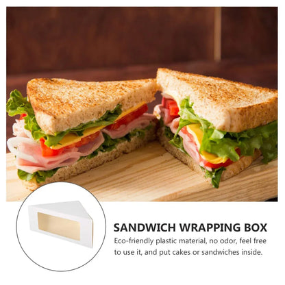 100PCS Sandwich Wedge Box Triangle Paper Container Cupcake Cake Box with Window - White