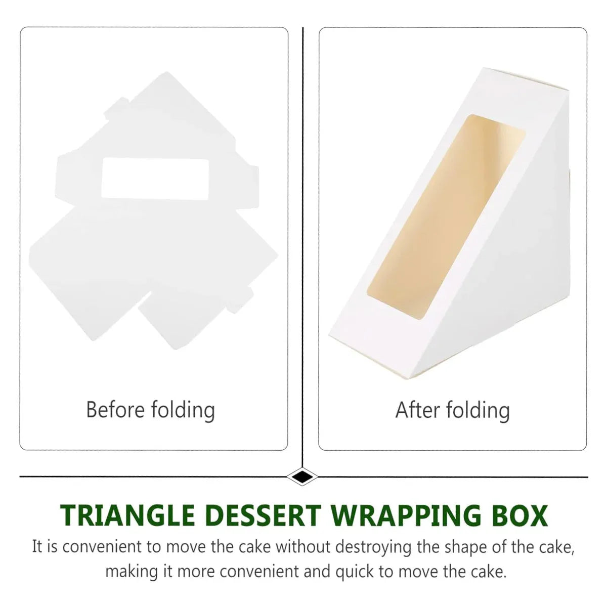 100PCS Sandwich Wedge Box Triangle Paper Container Cupcake Cake Box with Window - White