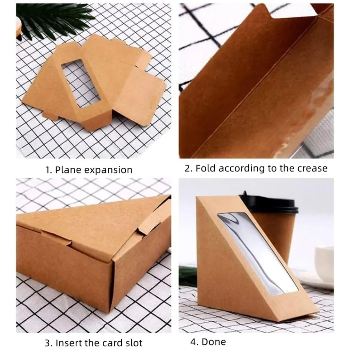 100PCS Sandwich Wedge Box Triangle Paper Container Cupcake Cake Box with Window - White