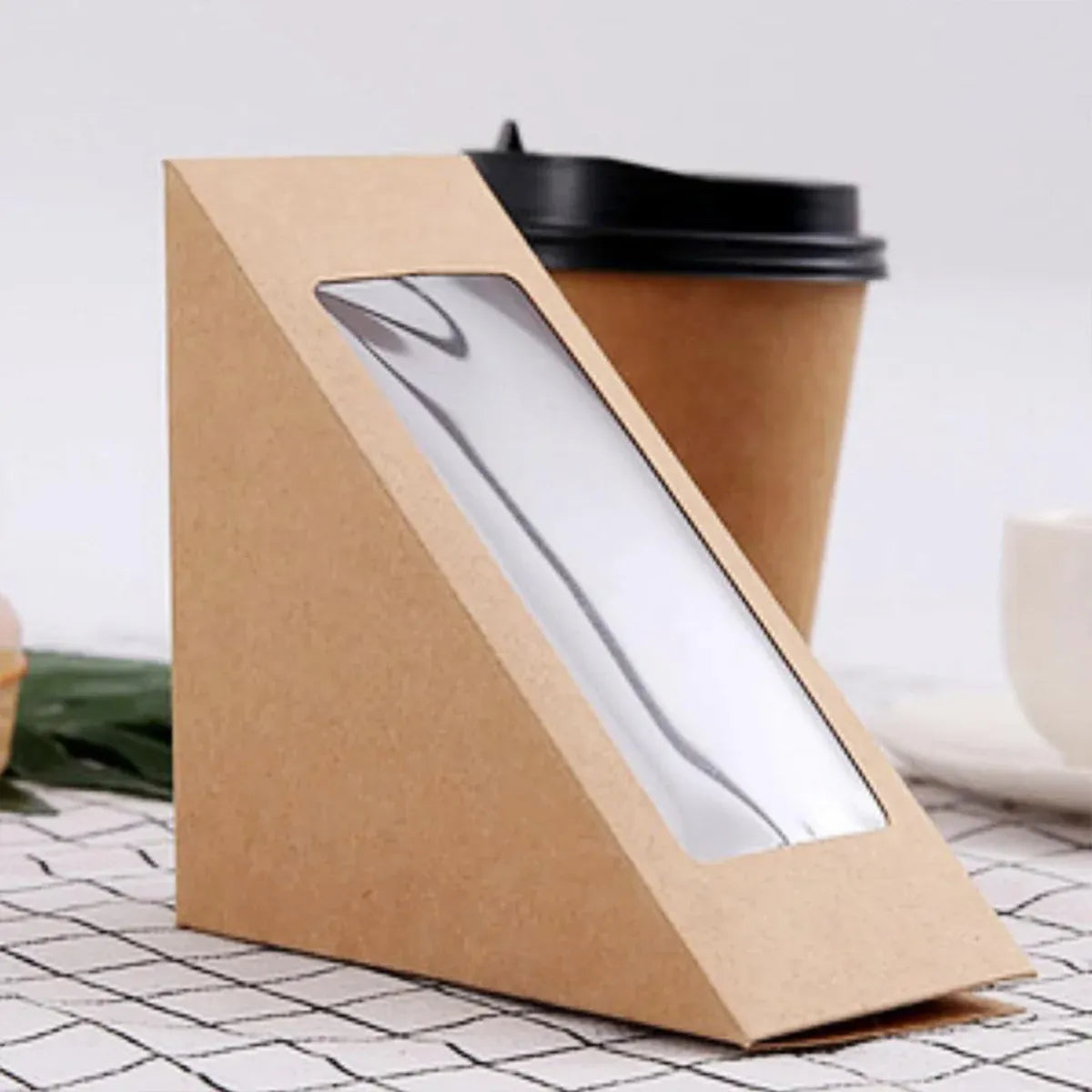 100PCS Sandwich Wedge Box Triangle Paper Container Cupcake Cake Box with Window - White