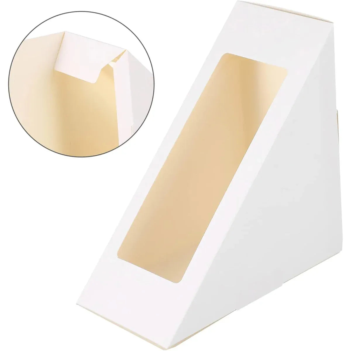 100PCS Sandwich Wedge Box Triangle Paper Container Cupcake Cake Box with Window - White