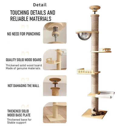 Cat Toy Cat Climbing Frame Floor Standing Multi Functional Cat Tree Pet Furniture - Cat Tree with Bowl