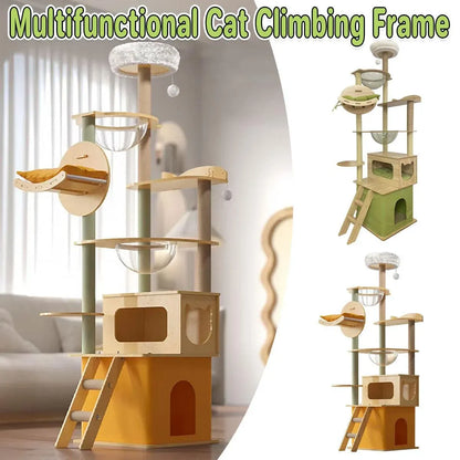 Multi Functional Cat Climbing Tree Tower Stand House Furniture Activity Center - Yellow