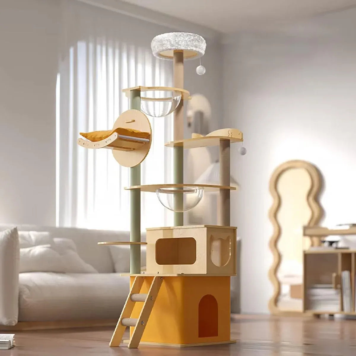 Multi Functional Cat Climbing Tree Tower Stand House Furniture Activity Center - Yellow