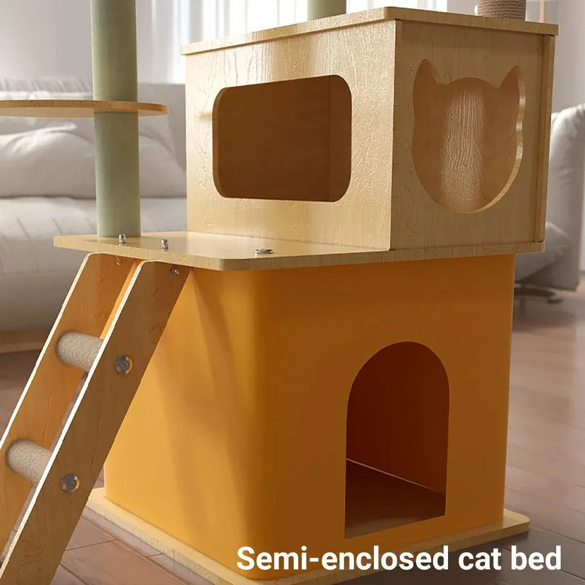 Multi Functional Cat Climbing Tree Tower Stand House Furniture Activity Center - Yellow