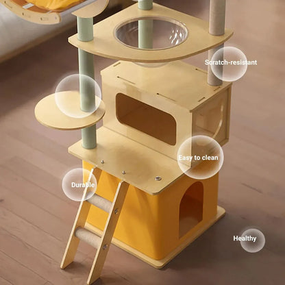 Multi Functional Cat Climbing Tree Tower Stand House Furniture Activity Center - Yellow