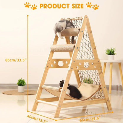 Cat Climbing Frame Wooden Cat Rack Multi Cat Play and Sleep Net for Indoor Use