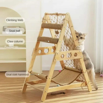 Cat Climbing Frame Wooden Cat Rack Multi Cat Play and Sleep Net for Indoor Use