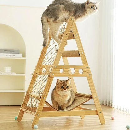 Cat Climbing Frame Wooden Cat Rack Multi Cat Play and Sleep Net for Indoor Use