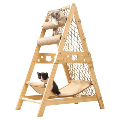 Cat Climbing Frame Wooden Cat Rack Multi Cat Play and Sleep Net for Indoor Use