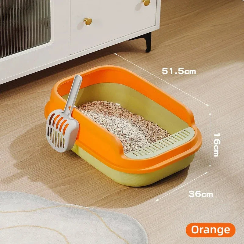 12L Semi Enclosed Large Cat Litter Box with Delivery Shovel Easy Clean Toilet - Green-Orange
