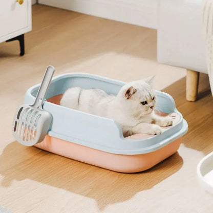 12L Semi Enclosed Large Cat Litter Box with Delivery Shovel Easy Clean Toilet - Green-Orange