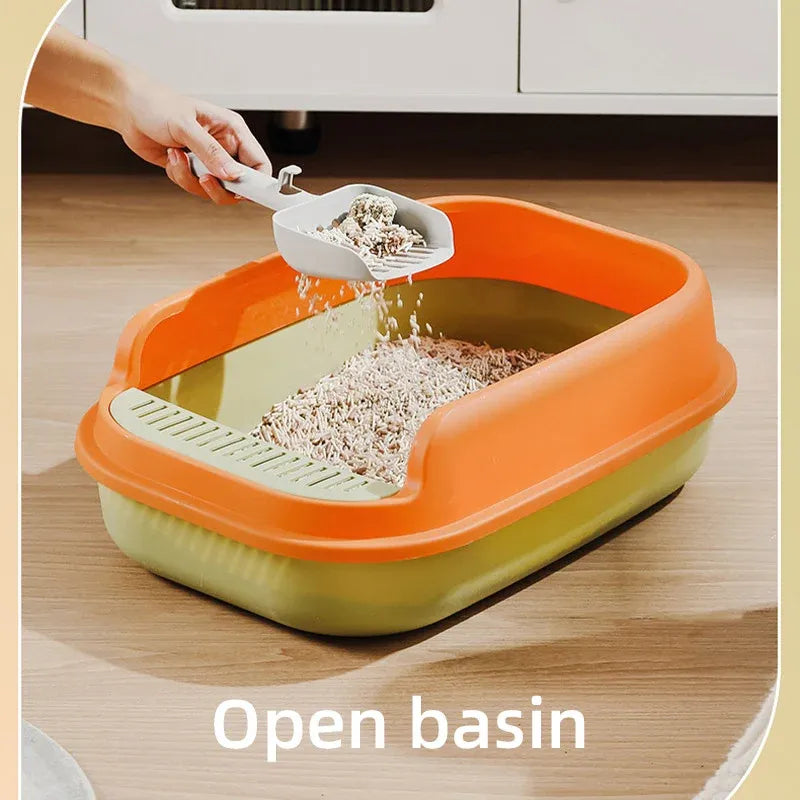 12L Semi Enclosed Large Cat Litter Box with Delivery Shovel Easy Clean Toilet - Green-Orange