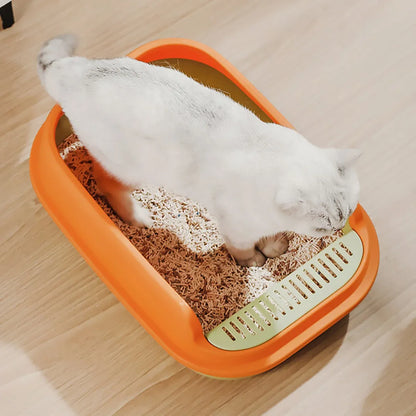 12L Semi Enclosed Large Cat Litter Box with Delivery Shovel Easy Clean Toilet - Green-Orange