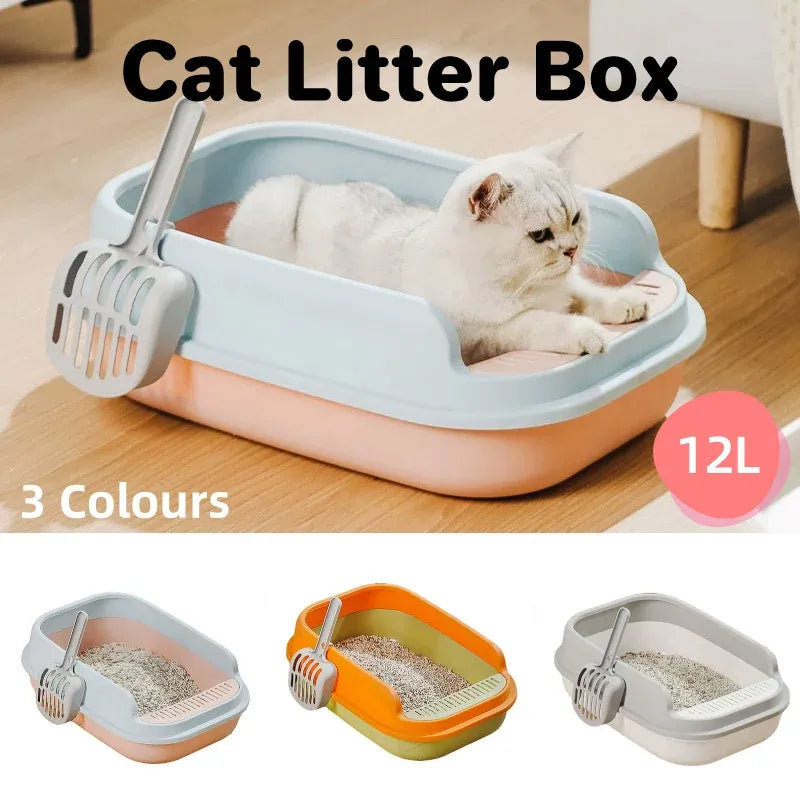 12L Semi Enclosed Large Cat Litter Box with Delivery Shovel Easy Clean Toilet - Green-Orange