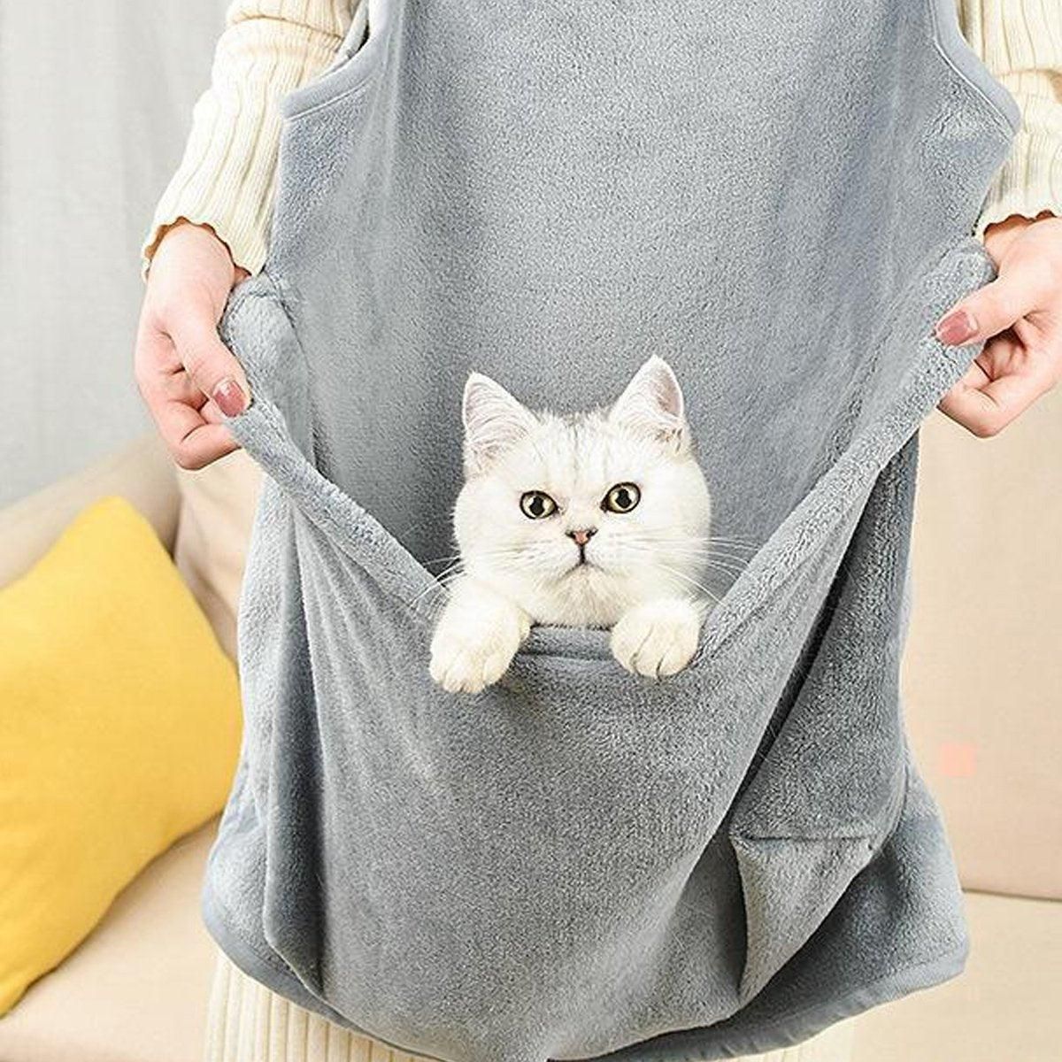 Non-stick Hair Cat Apron Kangaroo Style Pet Grooming Bib No-Hole Design