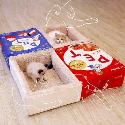Rectangular Cookie Box Pet Bed for Cats Dogs Cat Bed Kitten Puppy Soft Pet House - Blue L