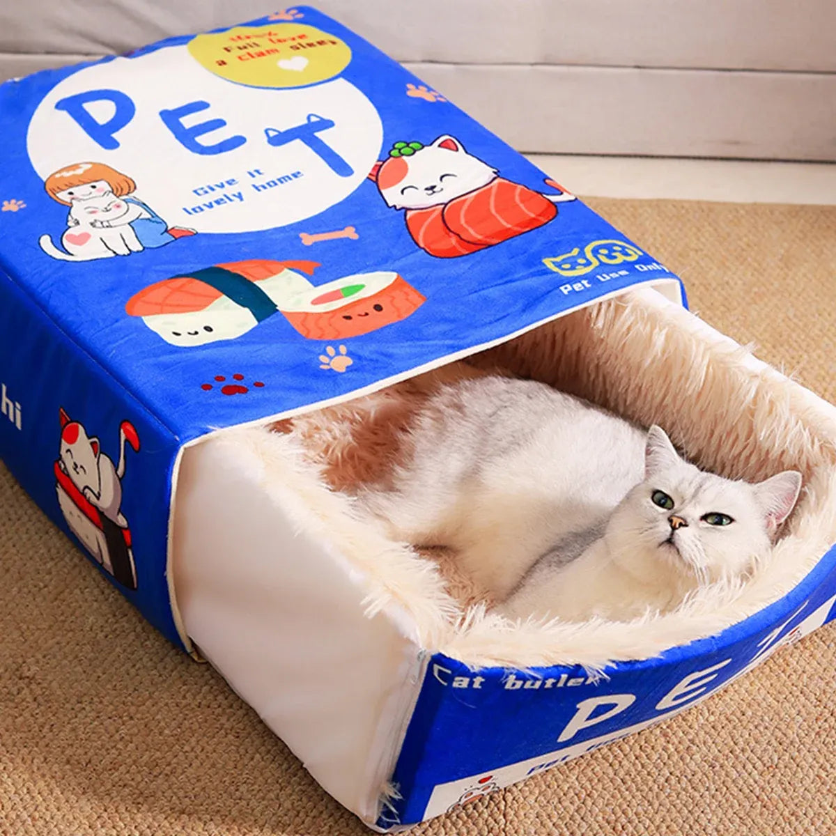 Rectangular Cookie Box Pet Bed for Cats Dogs Cat Bed Kitten Puppy Soft Pet House - Blue L
