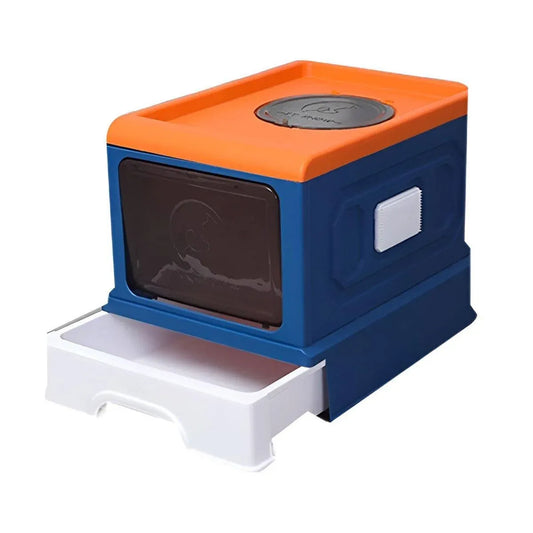Folding Enclosed Cat Litter Box Foldable Drawer Toilet Anti-Splash Pet Supplies - Blue
