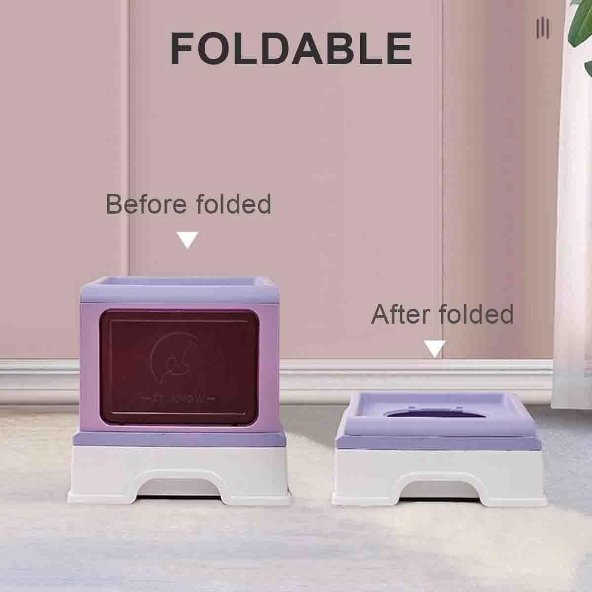 Folding Enclosed Cat Litter Box Foldable Drawer Toilet Anti-Splash Pet Supplies - Blue