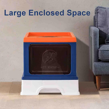 Folding Enclosed Cat Litter Box Foldable Drawer Toilet Anti-Splash Pet Supplies - Blue