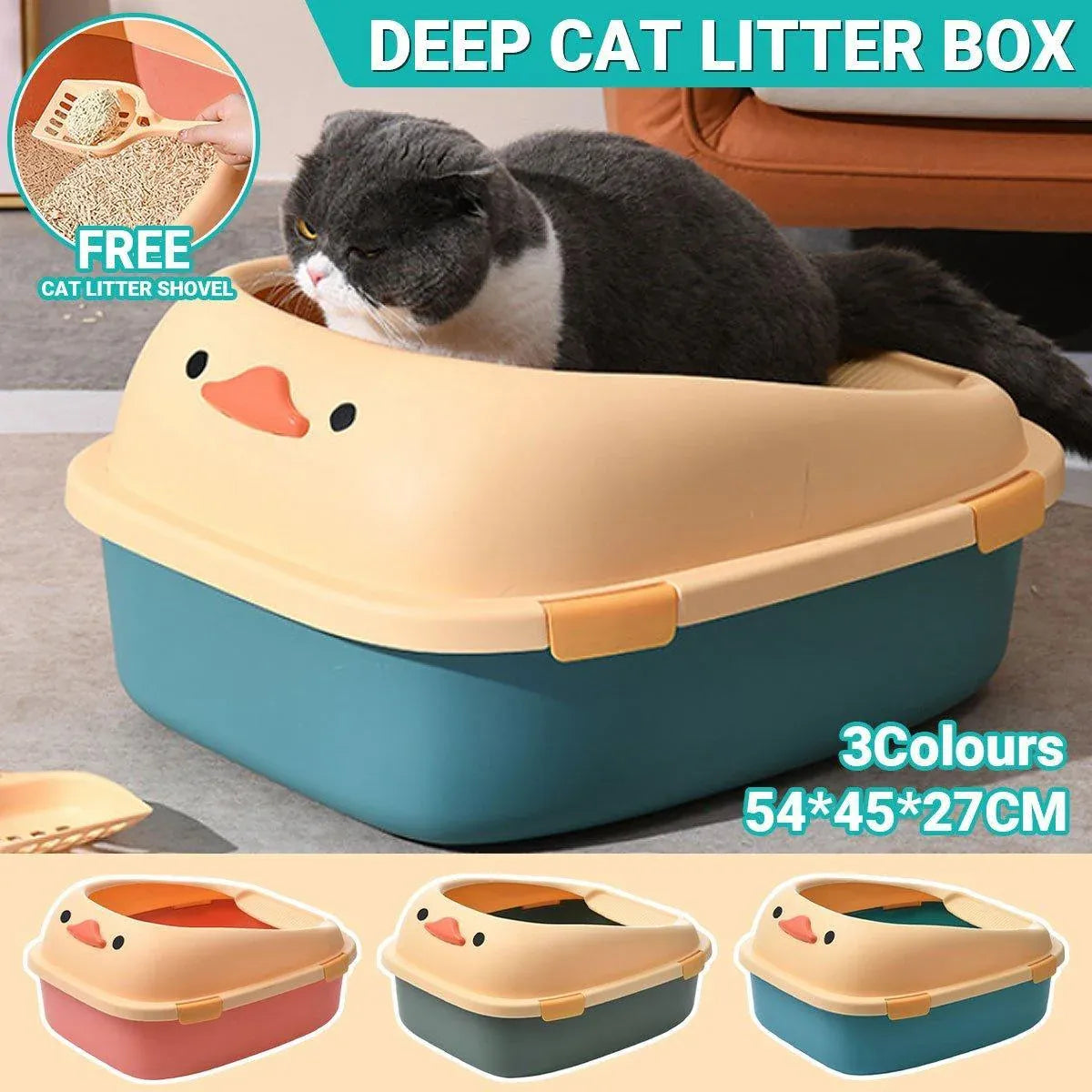 Large Cat Litter Box Semi Enclosed Anti Splash Durable Plastic Open Circulation - Blue