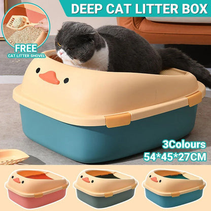 Large Cat Litter Box Semi Enclosed Anti Splash Durable Plastic Open Circulation - Blue
