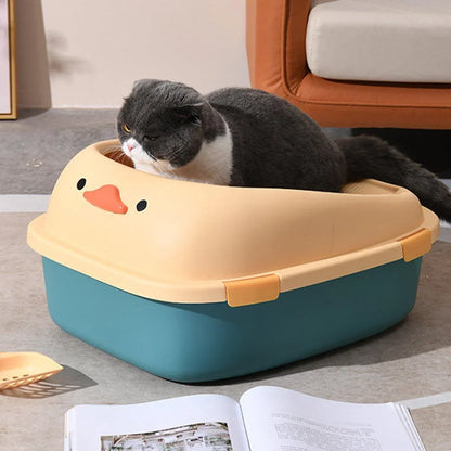 Large Cat Litter Box Semi Enclosed Anti Splash Durable Plastic Open Circulation - Blue