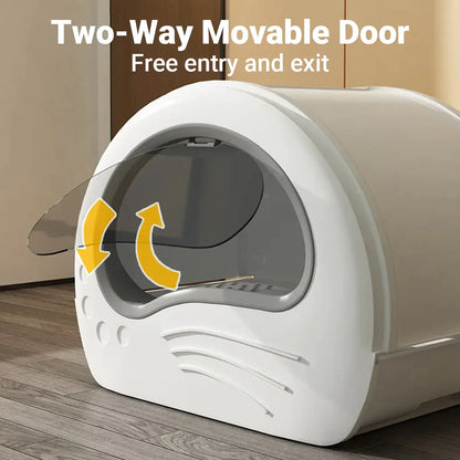 Large Fully Enclosed Cat Litter Box Pet Toilet Odour Control Easy Clean Tray - Coffee